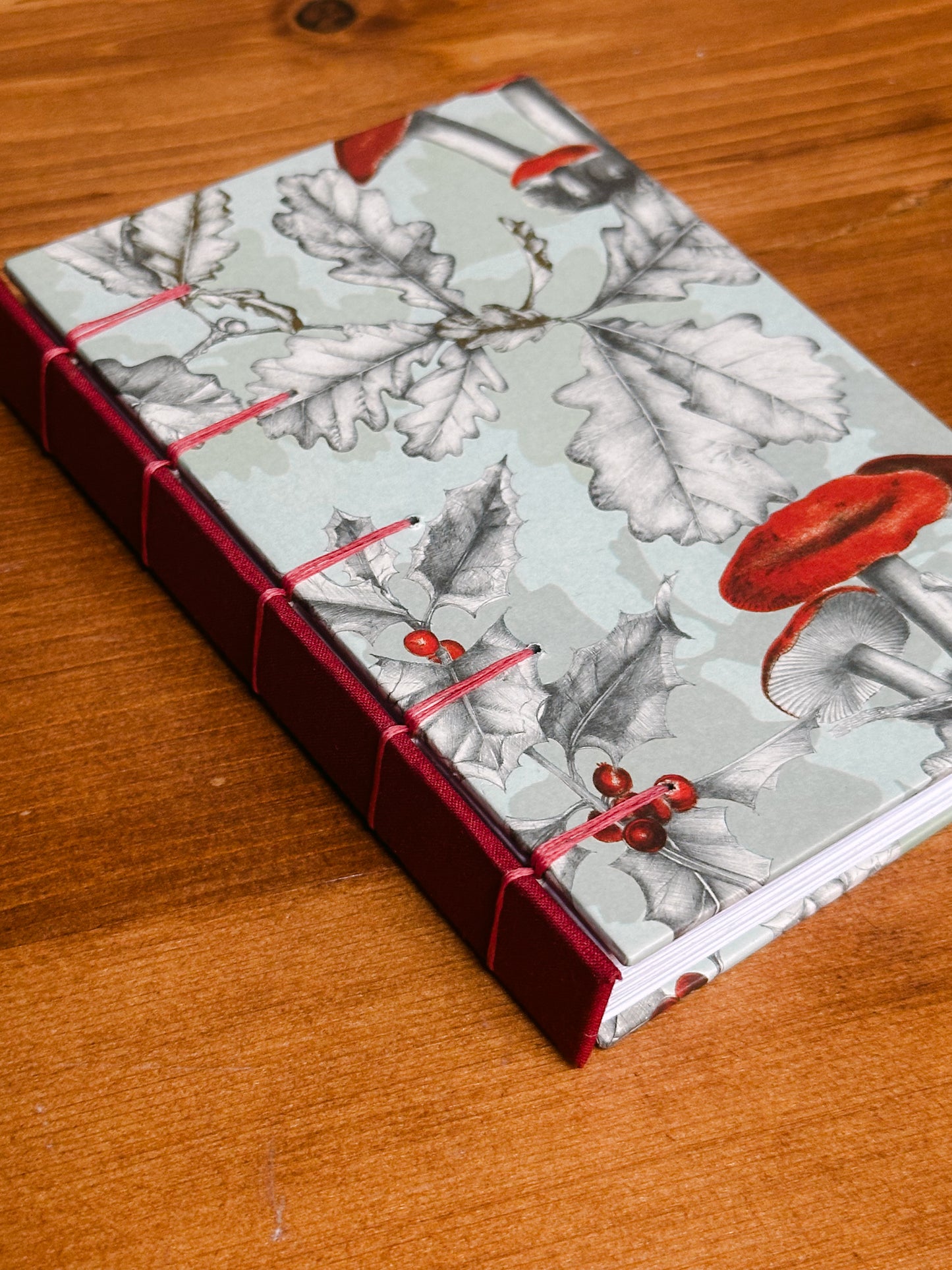 Quadernino legatura belga, copertina in carta decorata funghi